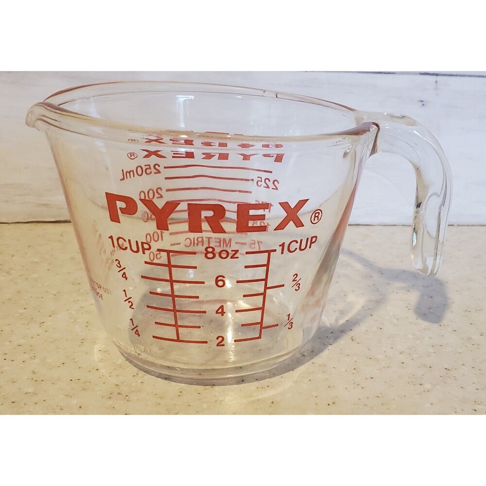 Vintage Pyrex 508 1 Cup Glass Measuring Cup 8 Oz 250mL Corning USA Red Lettering